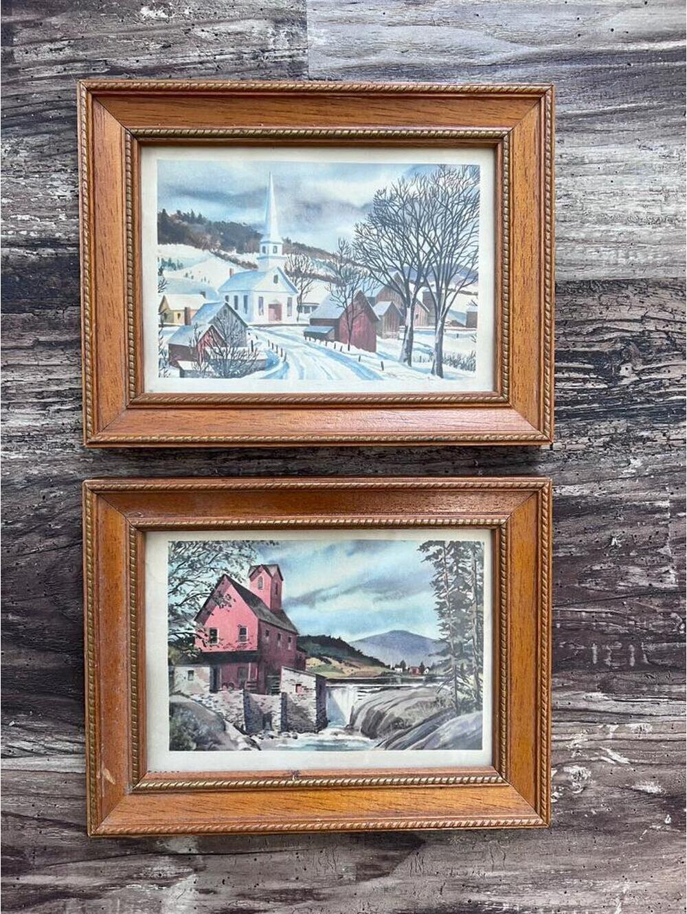Set of 2 Vintage John Rogers Framed Prints | Americana Farmhouse Wall Art